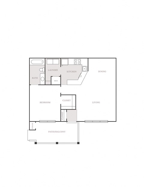 Floor plan for 1 bed, 1 bath, 896 sqft